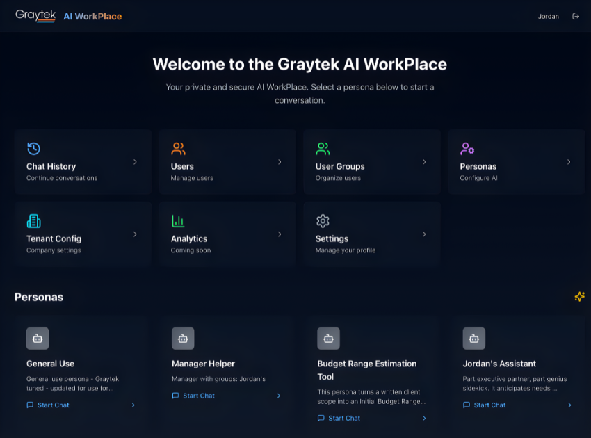 AI WorkPlace Dashboard - Secure Business AI Platform